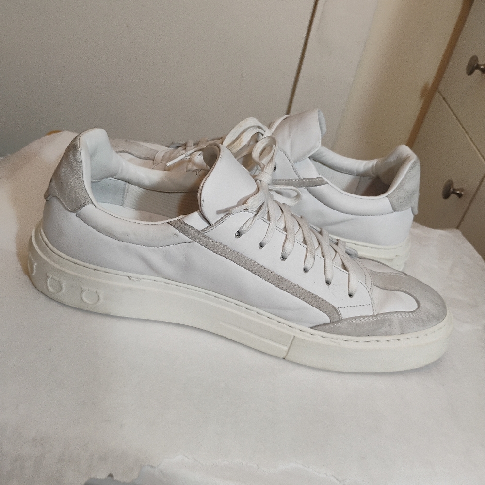 Ferragamo Noris Leather Suede Gancio Sneakers Size 11M - Picture 8 of 16